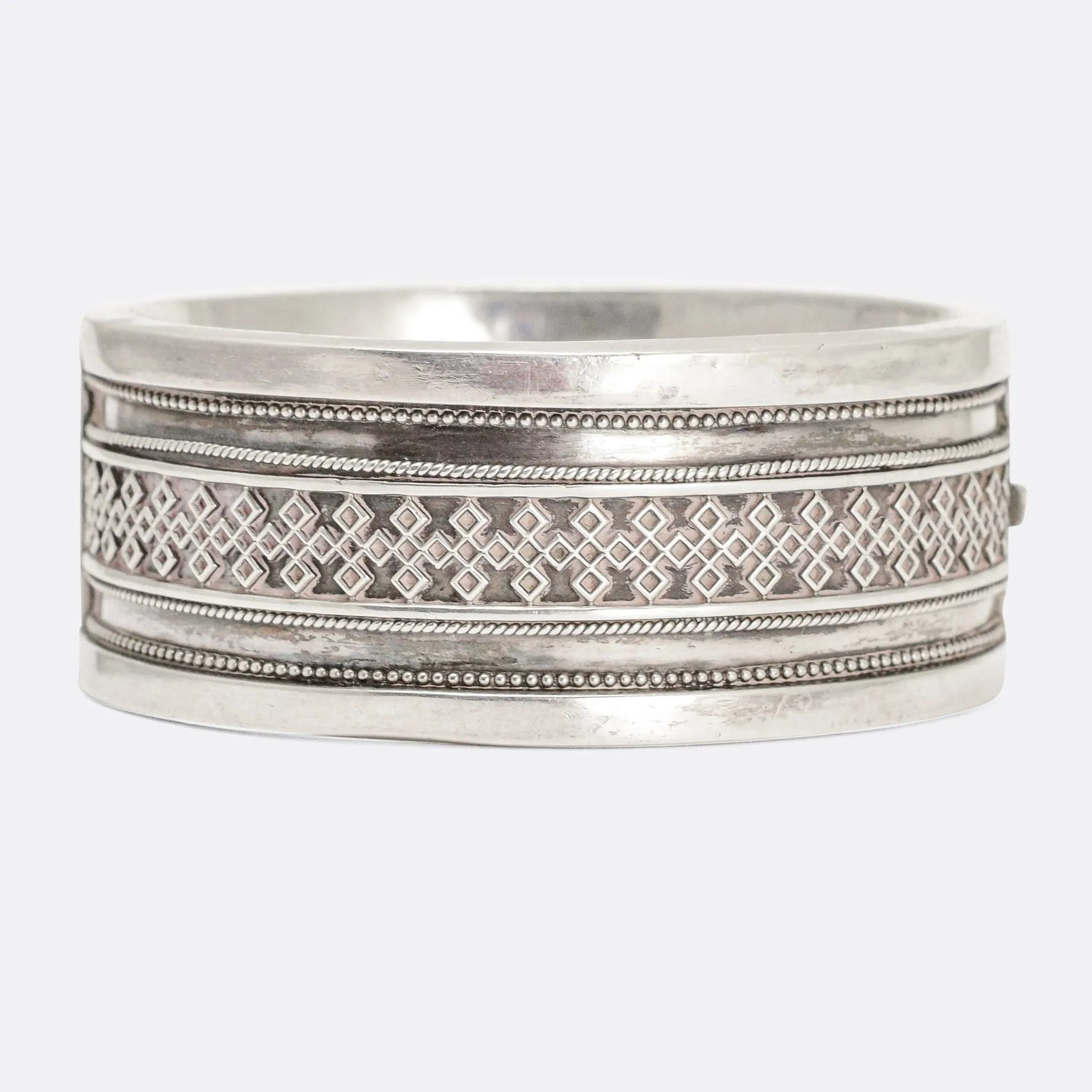 Victorian Geometric Silver Cuff Bangle