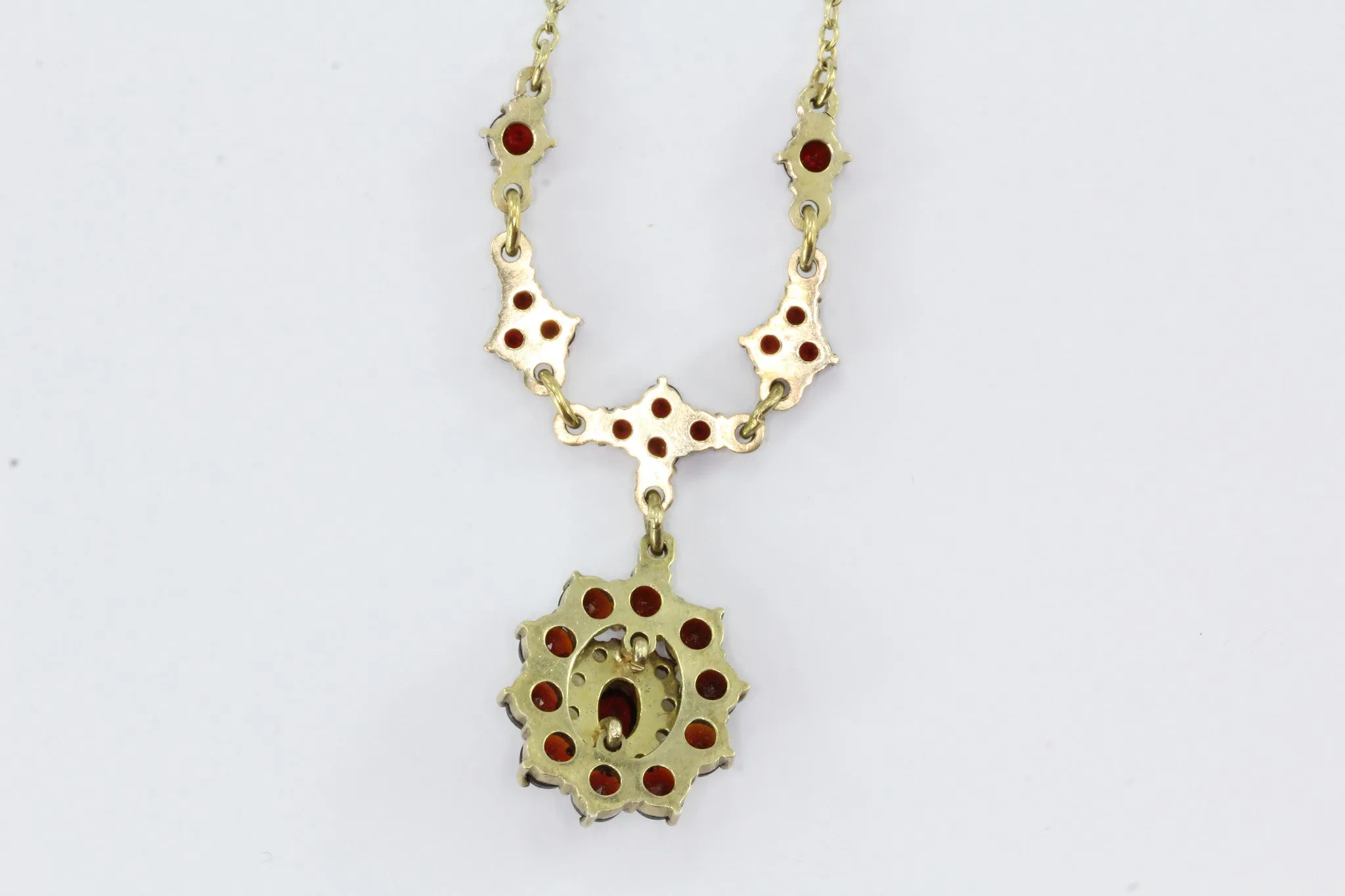Vintage Czechoslovakia Sterling Silver Bohemian Garnet & Pearl Necklace