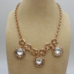 Vintage - Gold Crystal Round Pendant Necklace