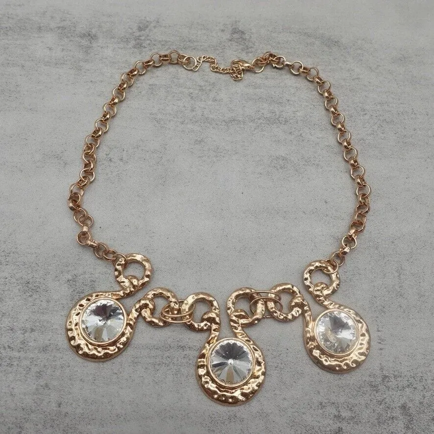 Vintage - Gold Crystal Round Pendant Necklace