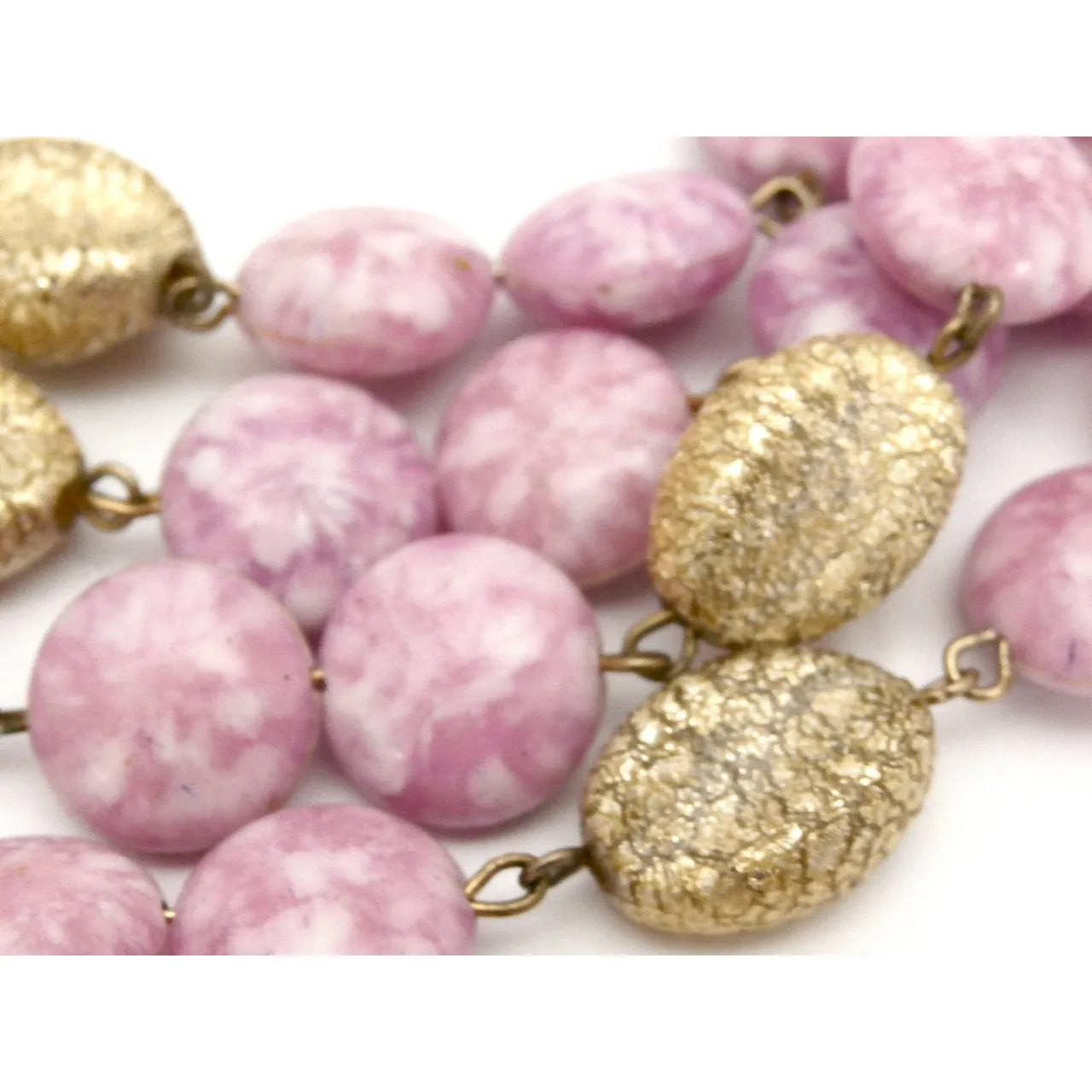 Vintage Kramer 4 Strand Demi Parure Cool Pink & Gold 1950s Lovely