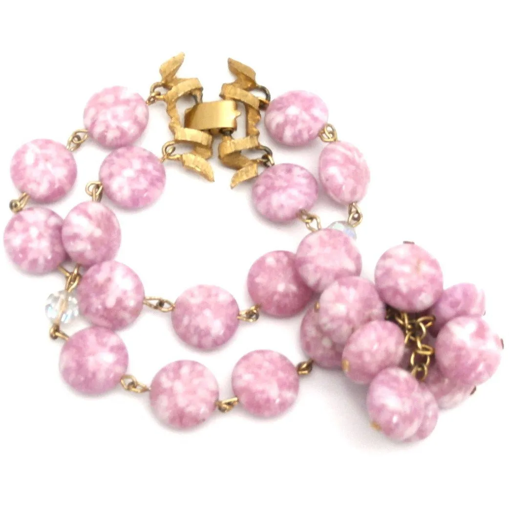 Vintage Kramer 4 Strand Demi Parure Cool Pink & Gold 1950s Lovely