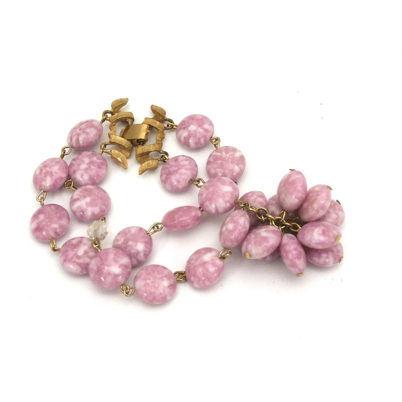 Vintage Kramer 4 Strand Demi Parure Cool Pink & Gold 1950s Lovely