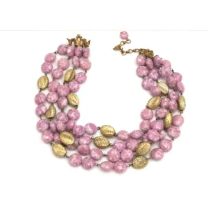 Vintage Kramer 4 Strand Demi Parure Cool Pink & Gold 1950s Lovely