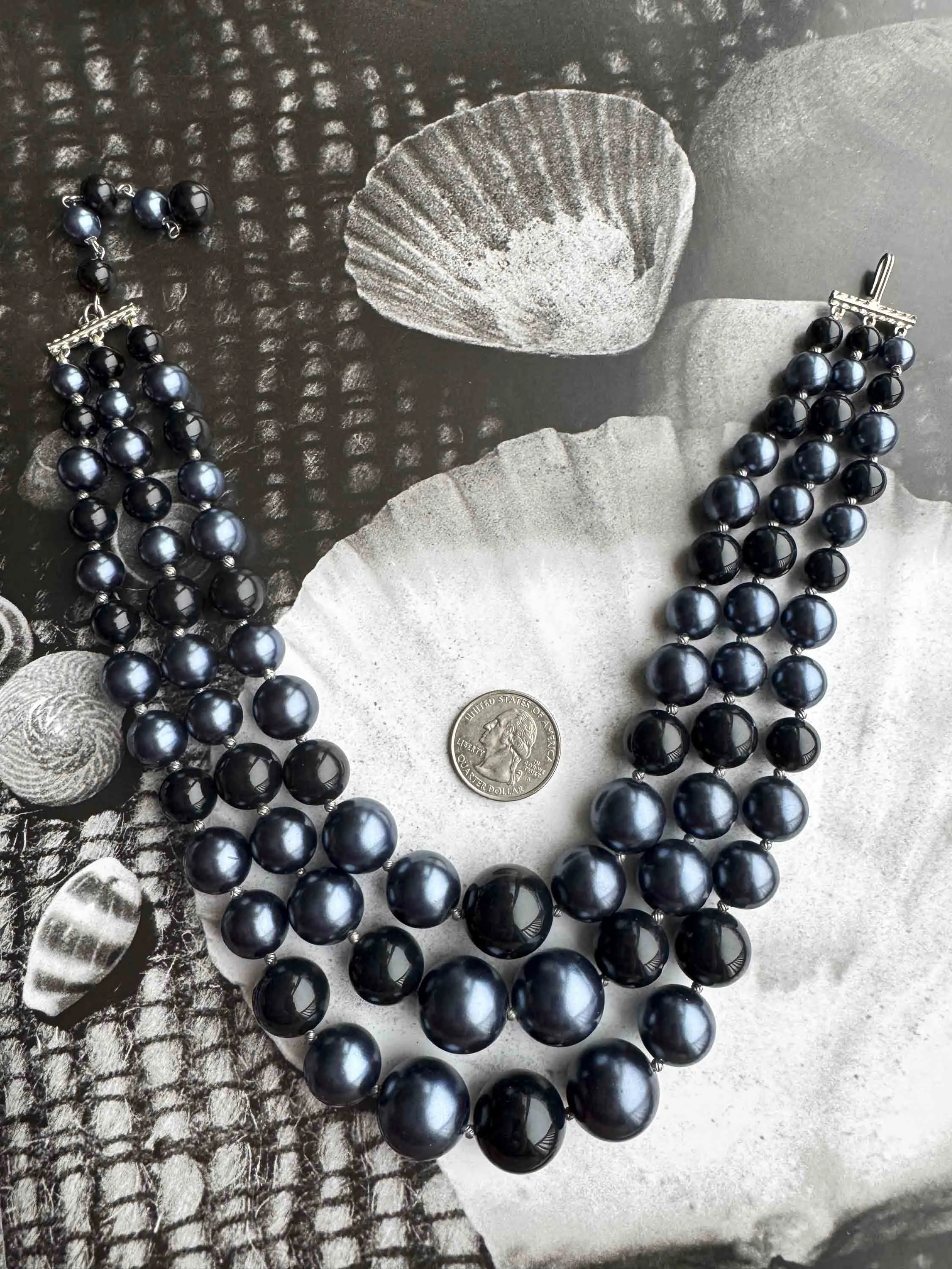 Vintage Multi-Strand Beaded Necklace – Midnight Glamour