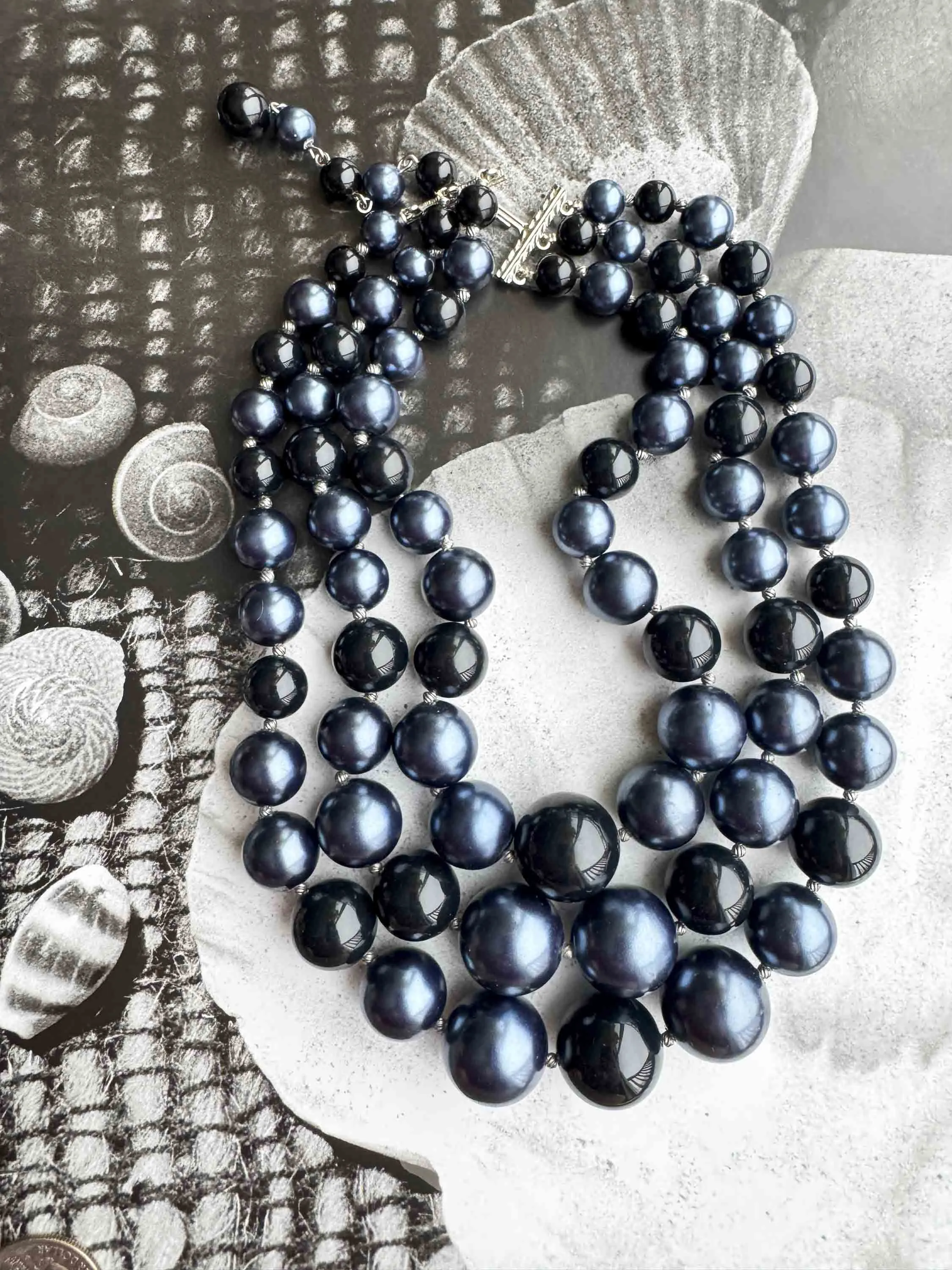 Vintage Multi-Strand Beaded Necklace – Midnight Glamour