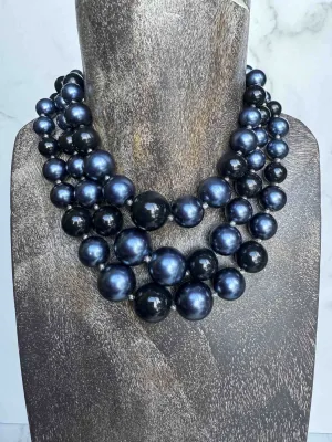 Vintage Multi-Strand Beaded Necklace – Midnight Glamour
