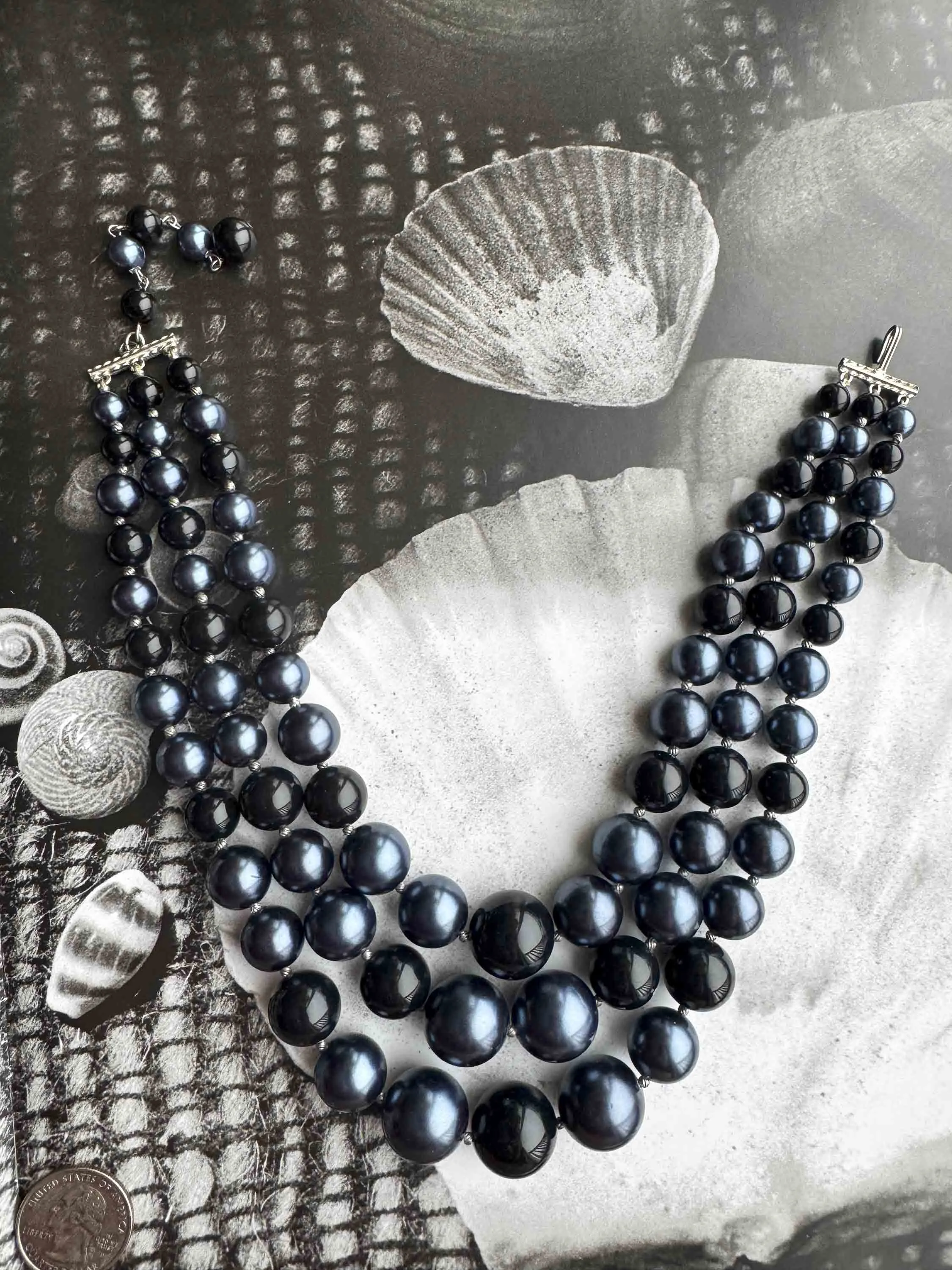 Vintage Multi-Strand Beaded Necklace – Midnight Glamour