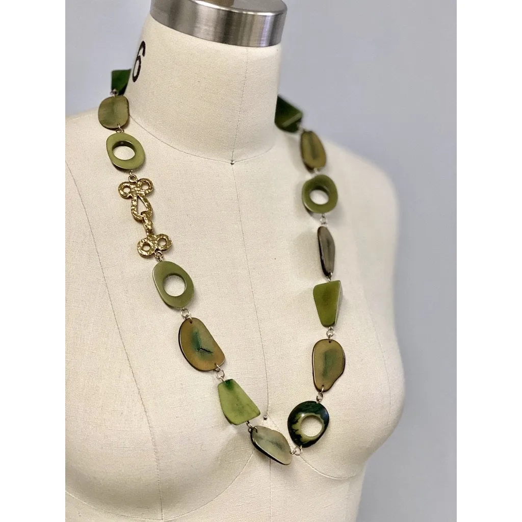 Vintage Necklace Robert Zentall Green Super Chunky Plastic  1970s 28"