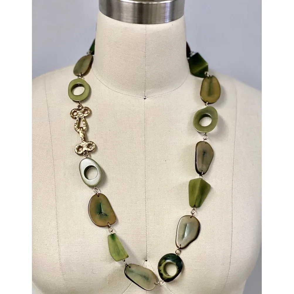 Vintage Necklace Robert Zentall Green Super Chunky Plastic  1970s 28"