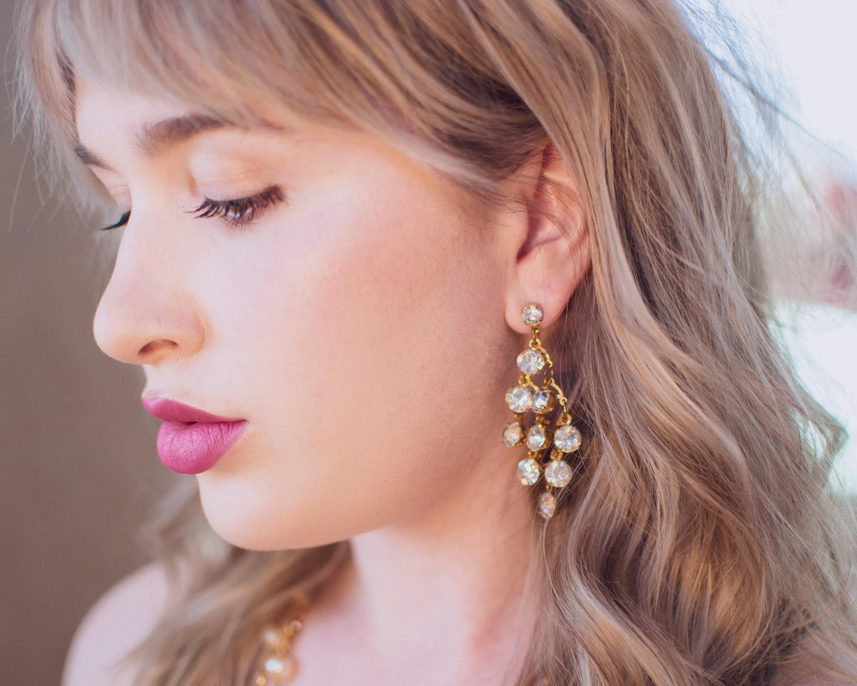 Vintage Retro Diamante Waterfall Statement Earrings