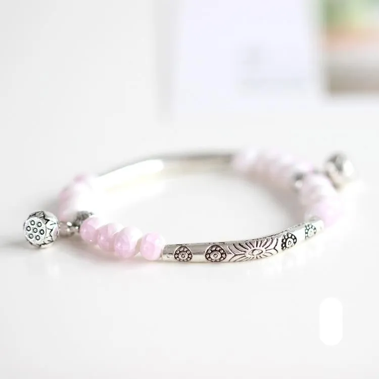 Vintage Retro Silver Bracelet Genuine Ceramic Women's Hand Made Jewelry
