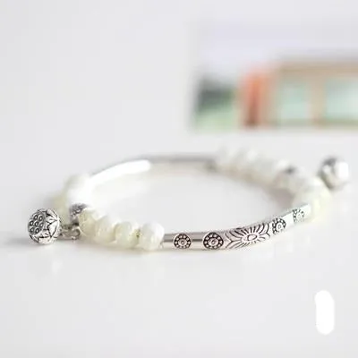 Vintage Retro Silver Bracelet Genuine Ceramic Women's Hand Made Jewelry