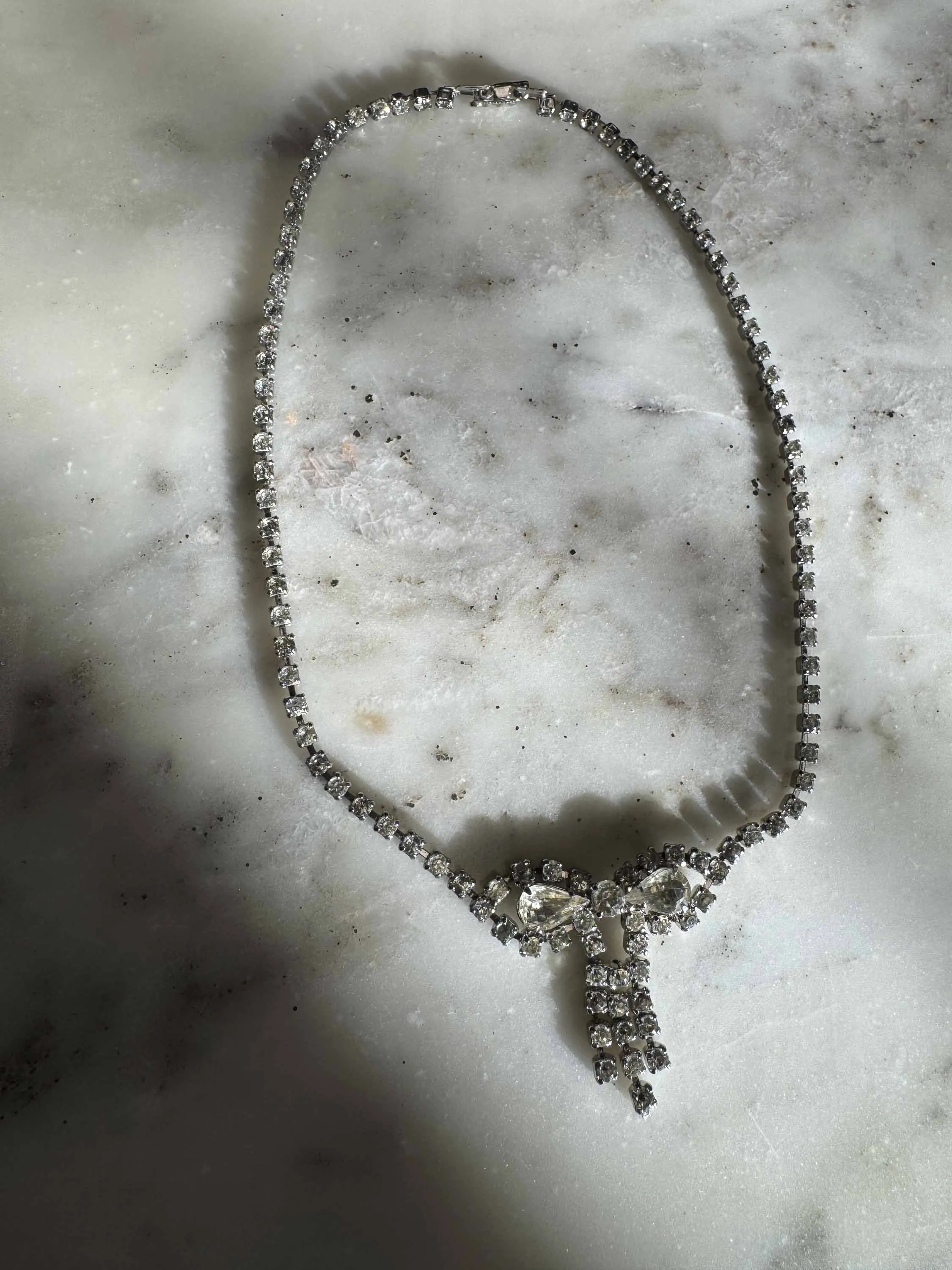 Vintage Rhinestone Bow Necklace