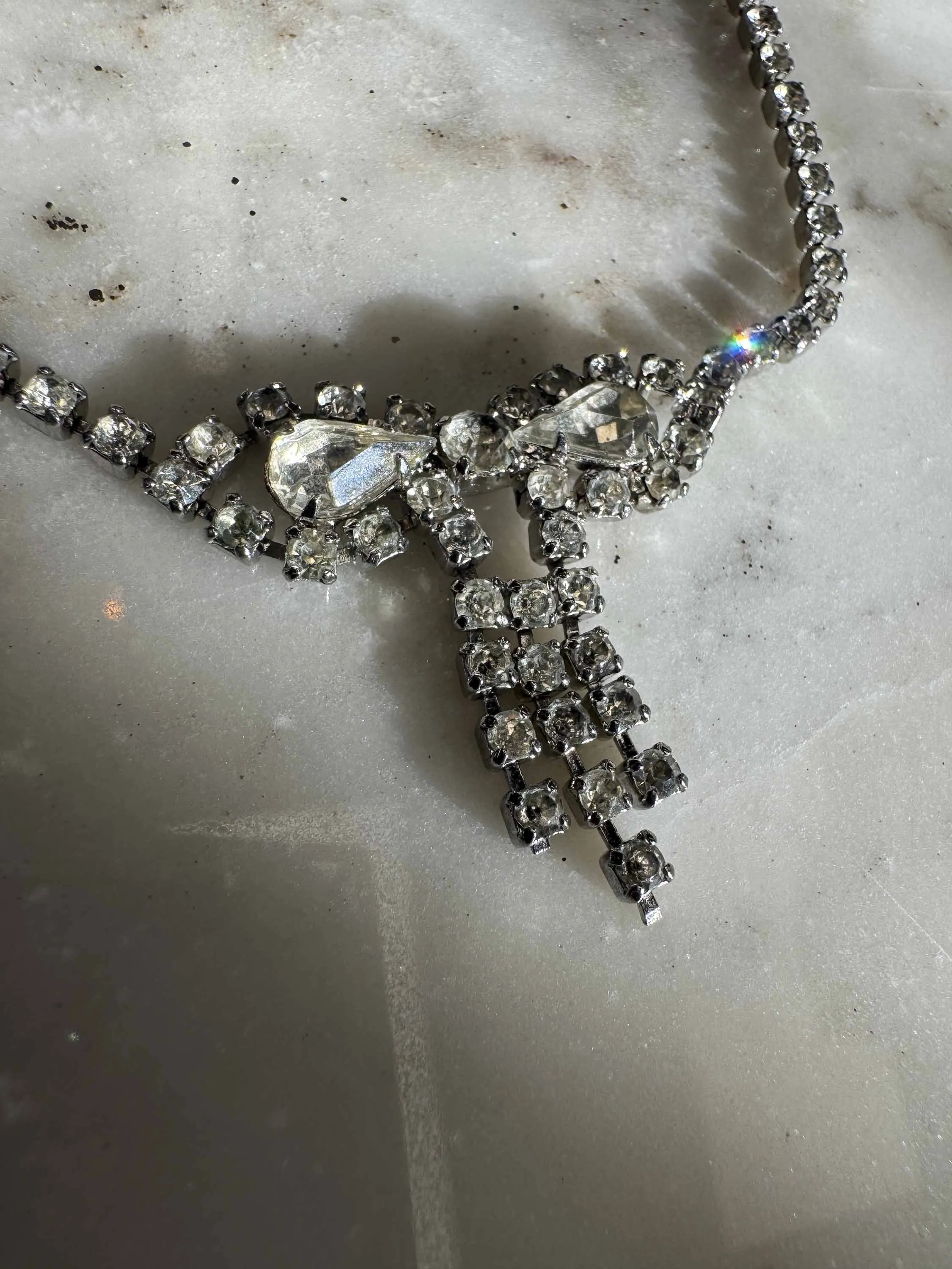 Vintage Rhinestone Bow Necklace