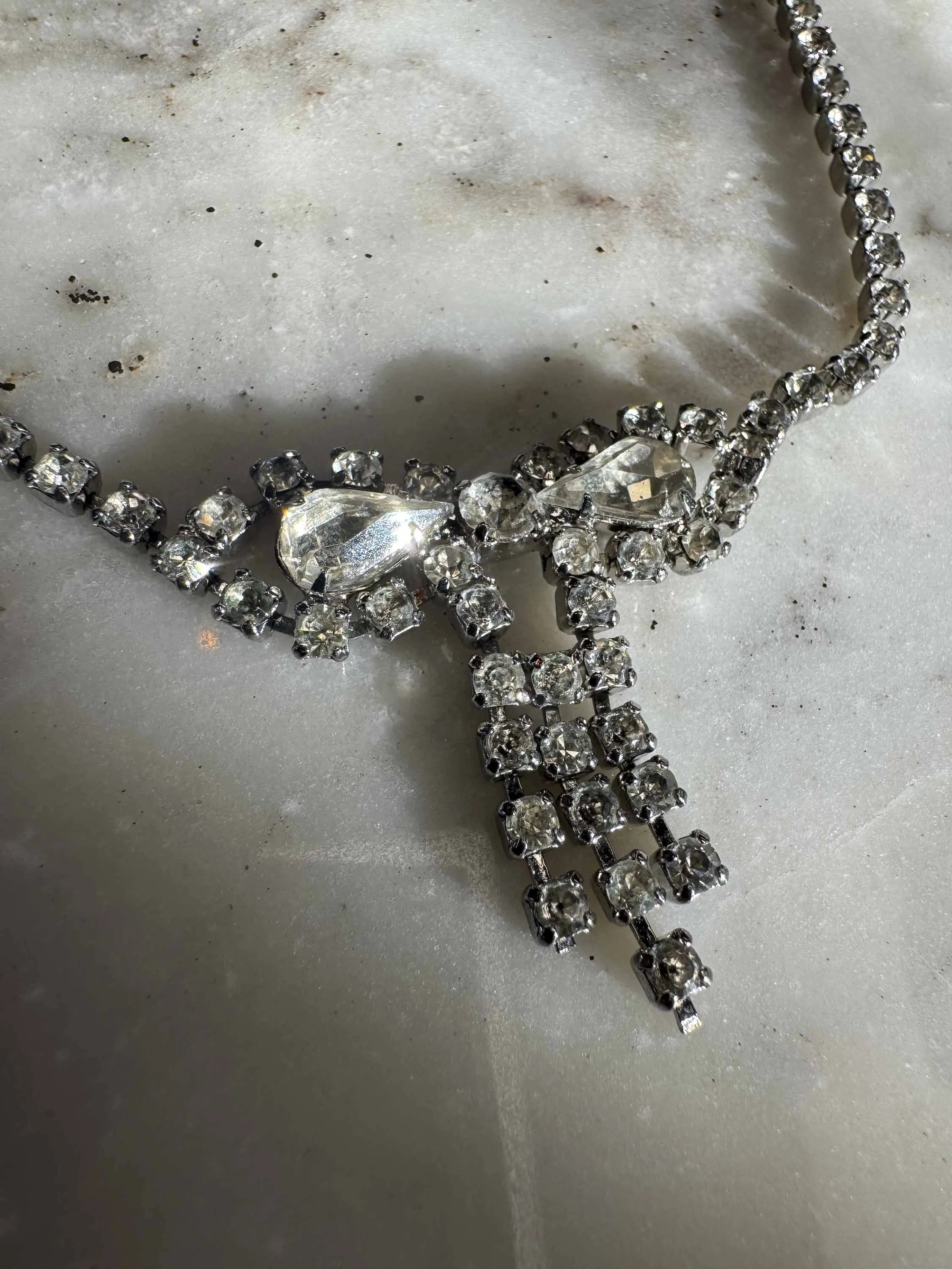 Vintage Rhinestone Bow Necklace