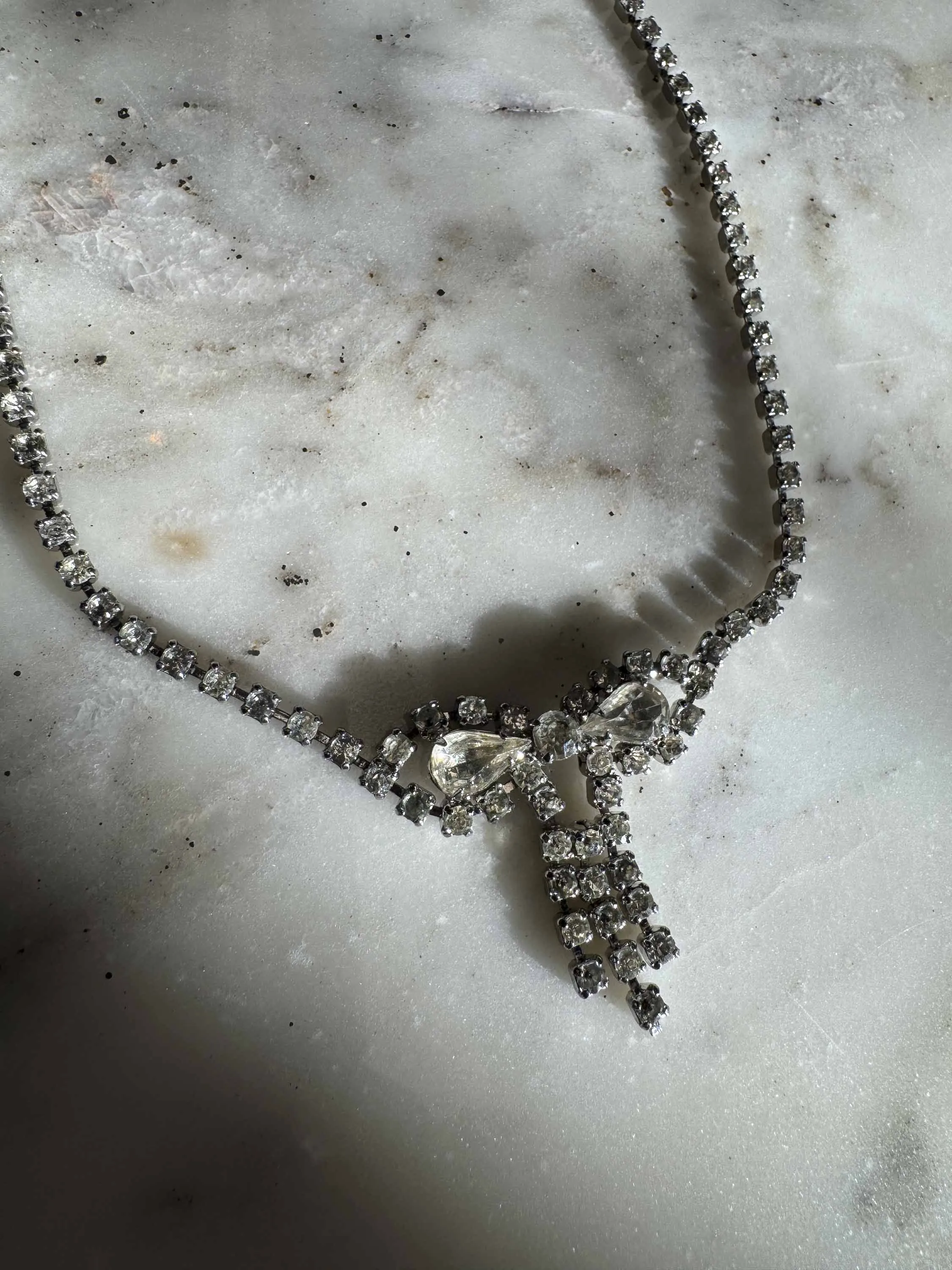 Vintage Rhinestone Bow Necklace