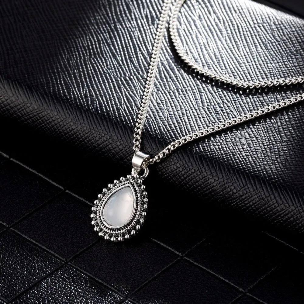 Vintage Silver Bohemian Pendant Necklace Women's Jewelry
