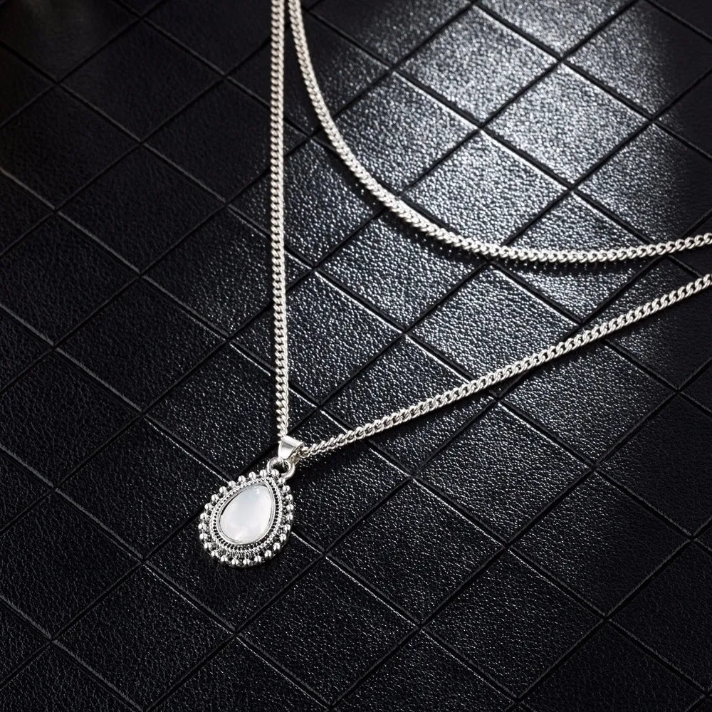 Vintage Silver Bohemian Pendant Necklace Women's Jewelry
