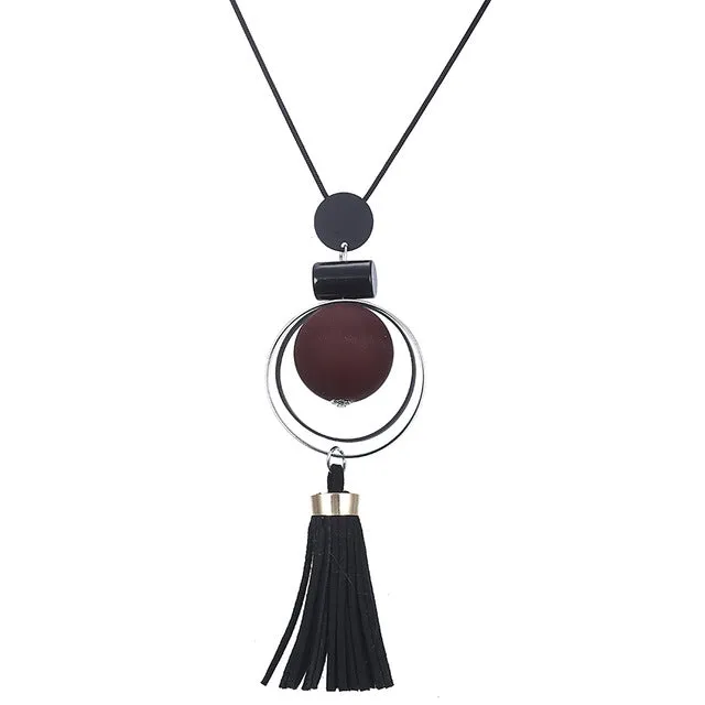 Wood Beads Sweater Necklace