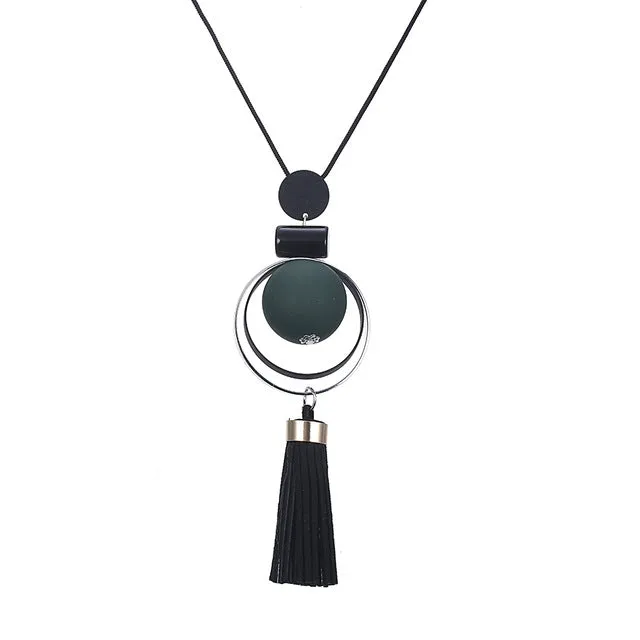 Wood Beads Sweater Necklace