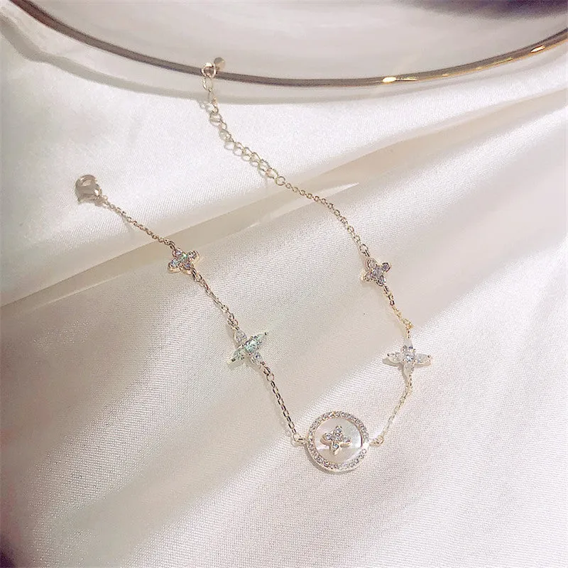 Zirconia Natural Shell Stone Charm Bracelet