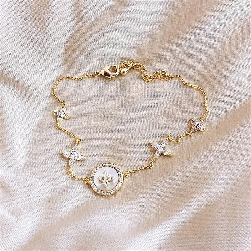 Zirconia Natural Shell Stone Charm Bracelet