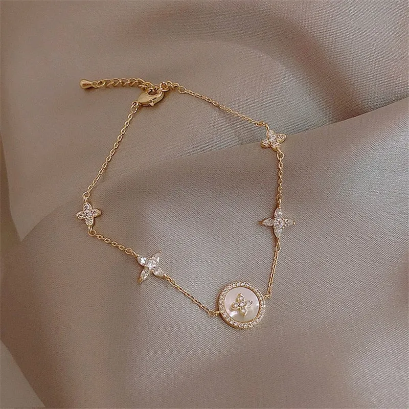 Zirconia Natural Shell Stone Charm Bracelet