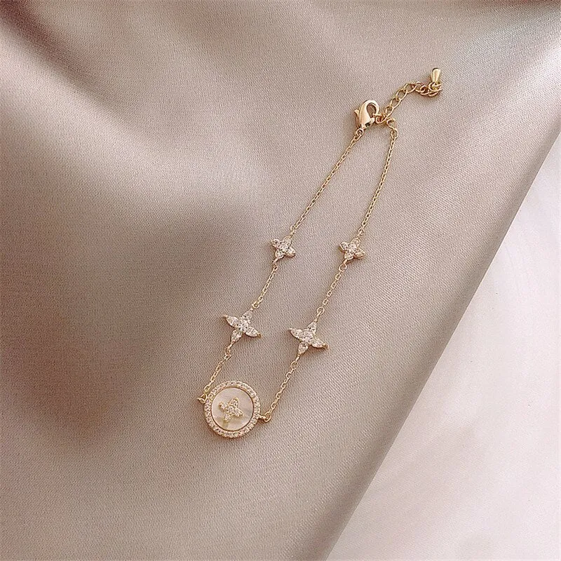 Zirconia Natural Shell Stone Charm Bracelet
