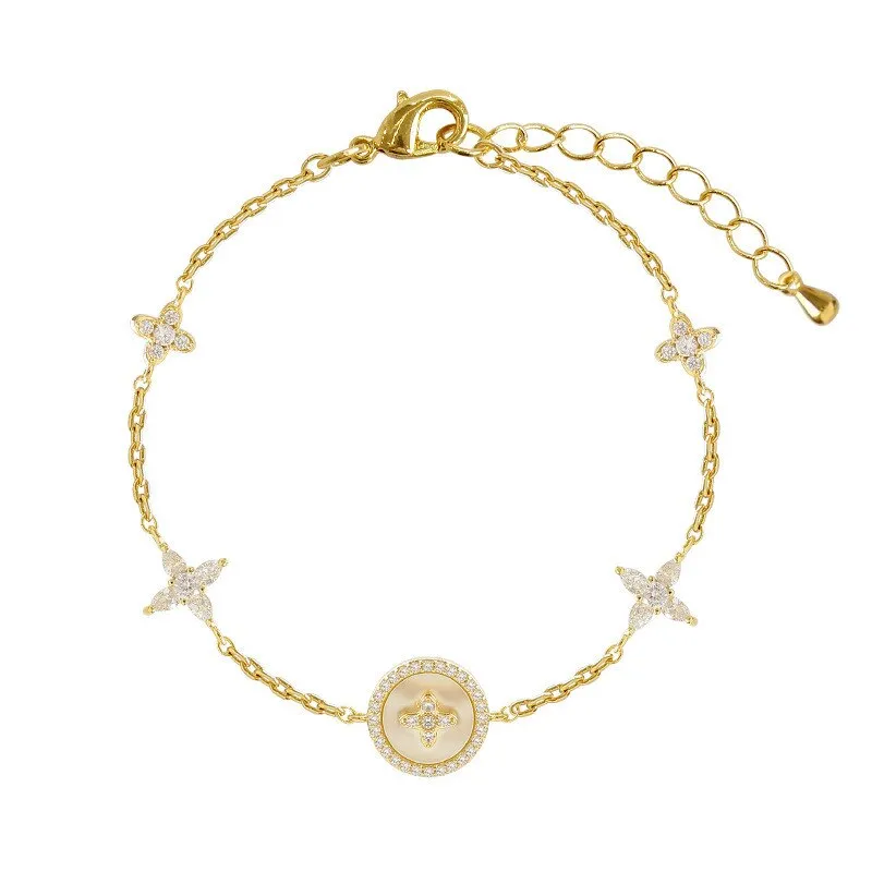 Zirconia Natural Shell Stone Charm Bracelet