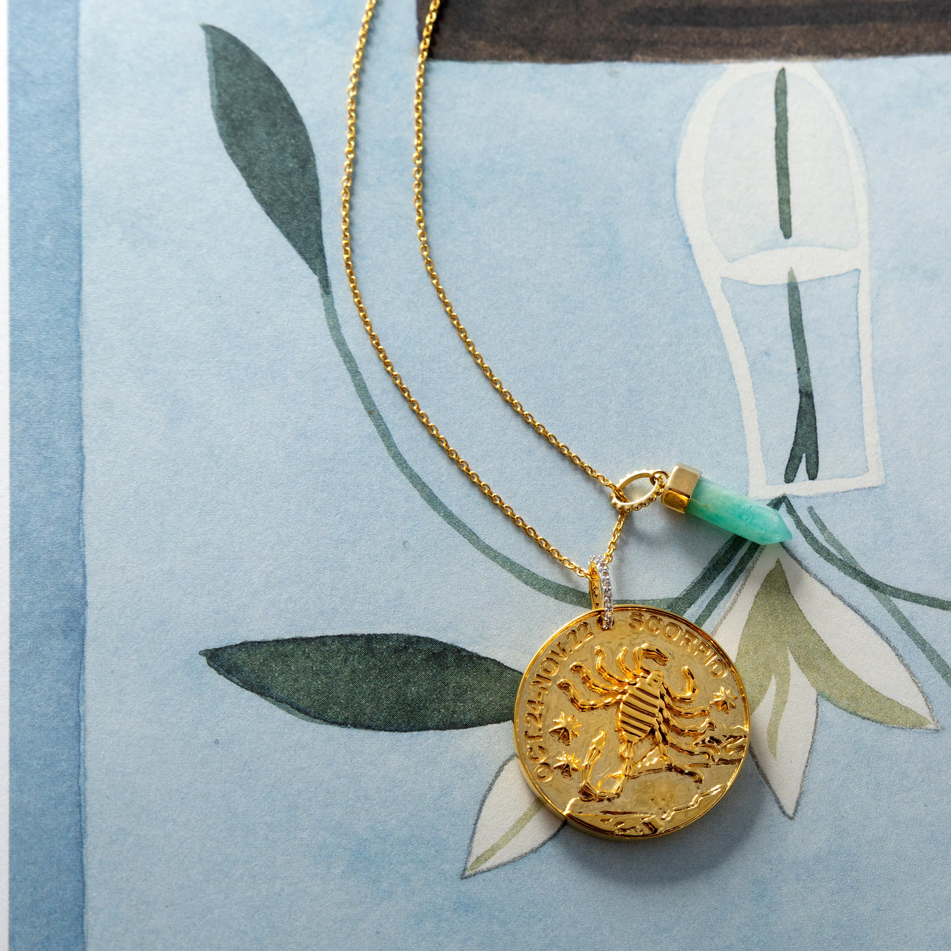 Zodiac Coin and Crystal Charm Necklace Gift Set